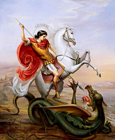 Святой Георгий Победоносец борется с внешним долгом Земли Желтогорской