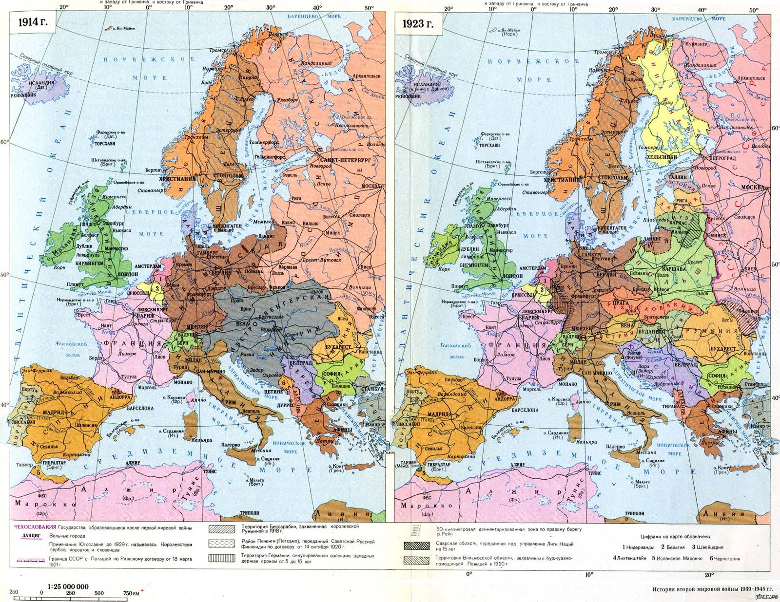  Карта Европы до и после Первой мировой войны. Найдите десять отличий