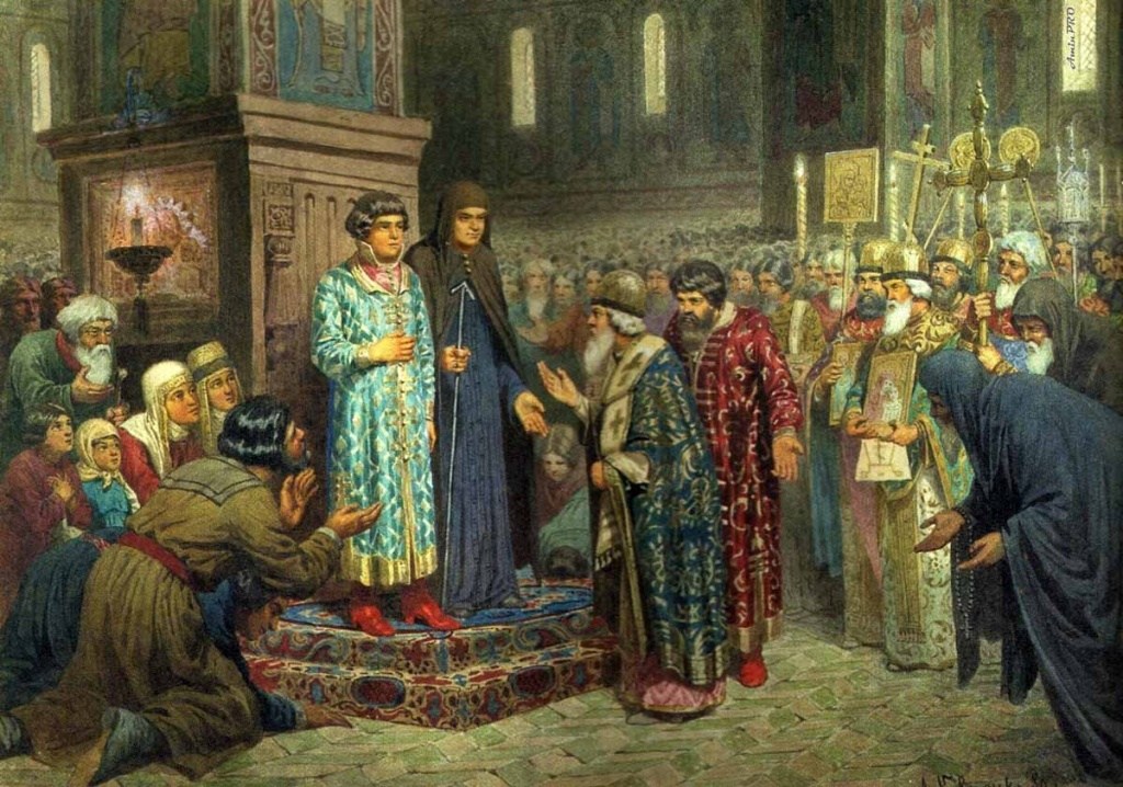 Земский собор выбирает на царство Михаила Романова